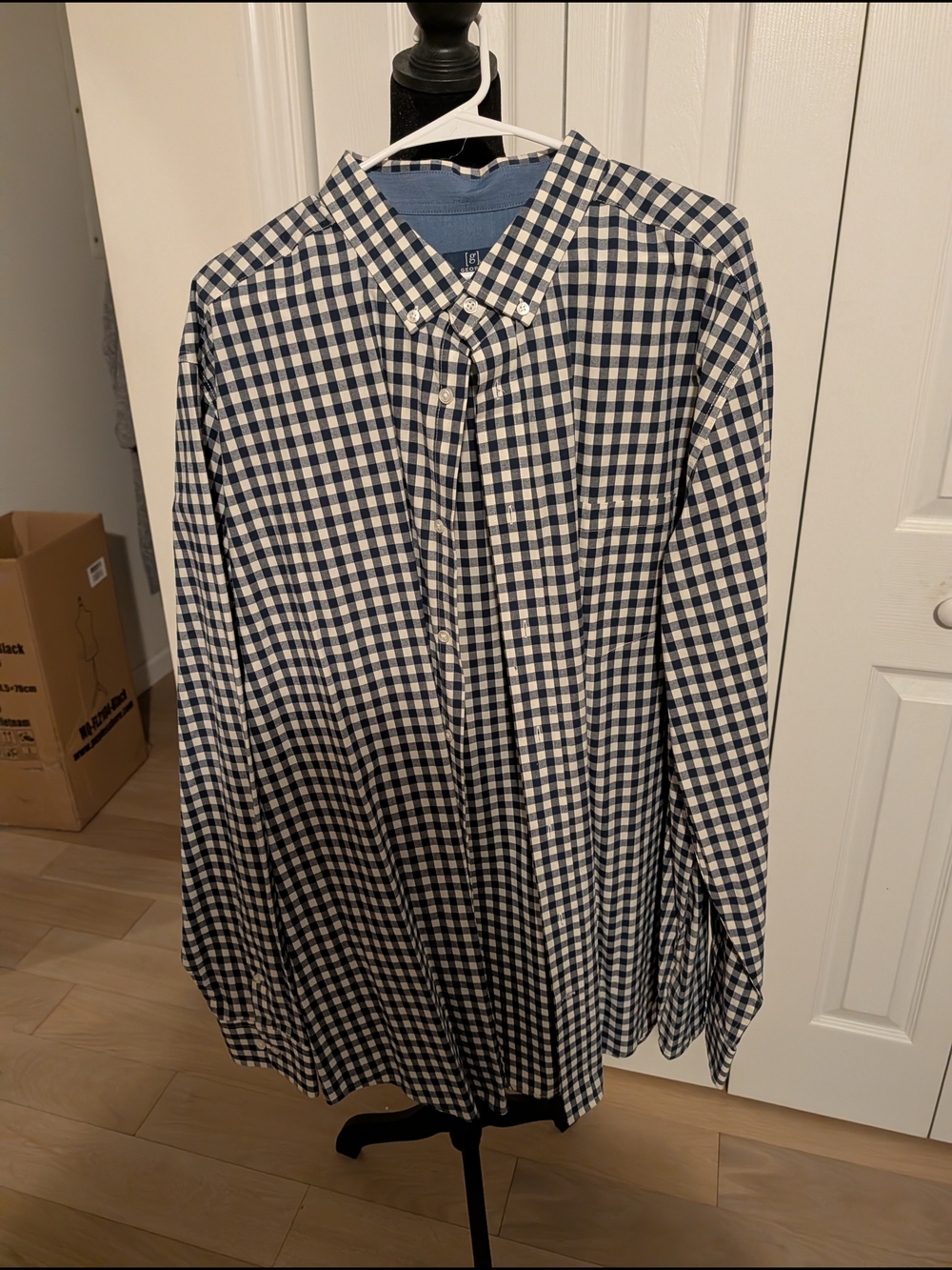 Big Men's George Navy and White Check Button-Down Dress Shirt